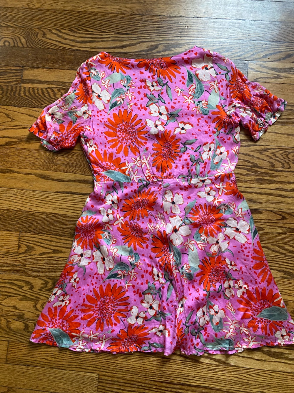 Sezane Pink & Red Floral Short Sleeve Dress